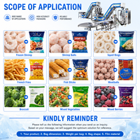 Machine d'emballage verticale automatique VFFS pour dumplings, nuggets de poulet, salades, fruits de mer congelés, fruits, légumes, boulettes de viande