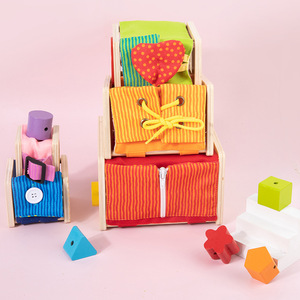Hot Montessori Children Wooden Cloth Frame Stacking Tower Educational Activity Sorting Learning Toys for Kids Boys and Girls - Product Image 4