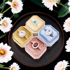 OEM Personalized Wedding Proposal Velvet <b>Ring</b> Pendant <b>Box</b> 2 Slot Engagement Jewelry Container Octagonal High Quality Jewelry <b>Box</b> - Product Image 4