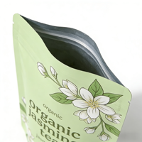 Sachet en plastique refermable Mylar vert mat personnalisé, résistant aux chocs, pour emballage alimentaire, sucre, thé vert biologique au jasmin