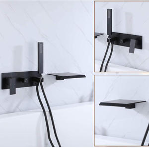 Robinet de douche noir en laiton pour baignoire, robinet cascade mural, robinets de lavabo, robinet de lavabo en céramique pour eau chaude et froide - Product Image 2