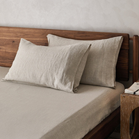 Parure de lit en lin et chanvre en gros, taille king, draps ajustés et plats, lin français, sauge, 100% lin européen