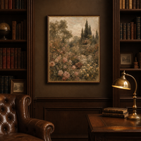 Peinture Impressionniste sur Toile de Jardin de Roses Vintage avec Pont en Pierre, Encadrée, Grande Décoration Murale Moderne pour Salon