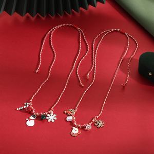 Christmas Fashion Pendant <b>Necklaces</b> Set Women Cute Snowflake Santa Claus <b>Candy</b> Cane Jewelry Holiday Gift Adjustable Rope Chain - Product Image 3