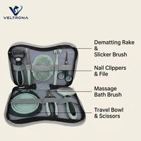 Kit de toilettage pour animaux de compagnie, 8 pièces, brosse pour chien et chat, peigne, coupe-ongles, ciseaux, étui, vert sauge, professionnel, pour la maison, les voyages, portable