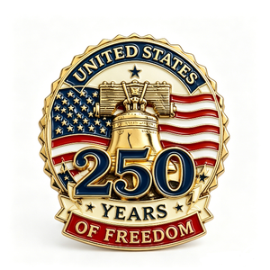 Épinglette patriotique en métal plaqué or, émail dur circulaire, alliage de zinc, 250 ans de liberté aux États-Unis - Product Image 5