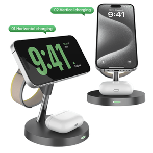 สินค้าขายดีที่สุด ที่ชาร์จไร้สาย 3 in 1 ที่ชาร์จโทรศัพท์มือถือ โลโก้สั่งทำได้ ชาร์จเร็ว 15W สำหรับ <span class=keywords><strong>iPhone</strong></span> 16 15 พร้อมขาตั้งโทรศัพท์ - Product Image 1