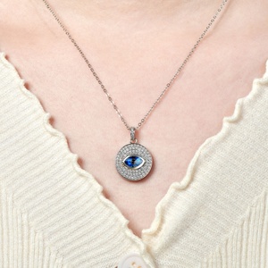 Marquise Cut 6*10mm Blue Zircon Round Disc Pendant Necklaces Vintage Classic 14k Gold Filled Copper Evil Eye Jewelry Handmade - Product Image 5