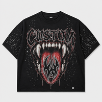 T-shirt personnalisé avec logo animalier, 100% coton, effet vintage, coupe oversize, bords bruts, streetwear, grande taille, pour homme