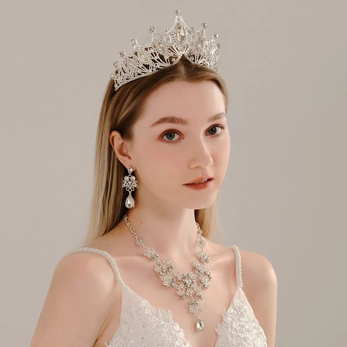 Fashion Bridal Jewelry Sets Wedding Crown Necklace With Earrings Pearl Crystal Tiara And Crowns Hair Ornaments Women