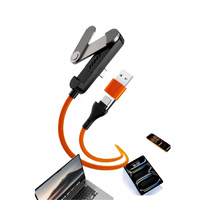 Cable USB C 3 en 1 de 60W con Soporte Plegable para Teléfono, Carga Rápida PD, Cable de Datos Trenzado Tipo C a USB C para Smartphone y Tablet