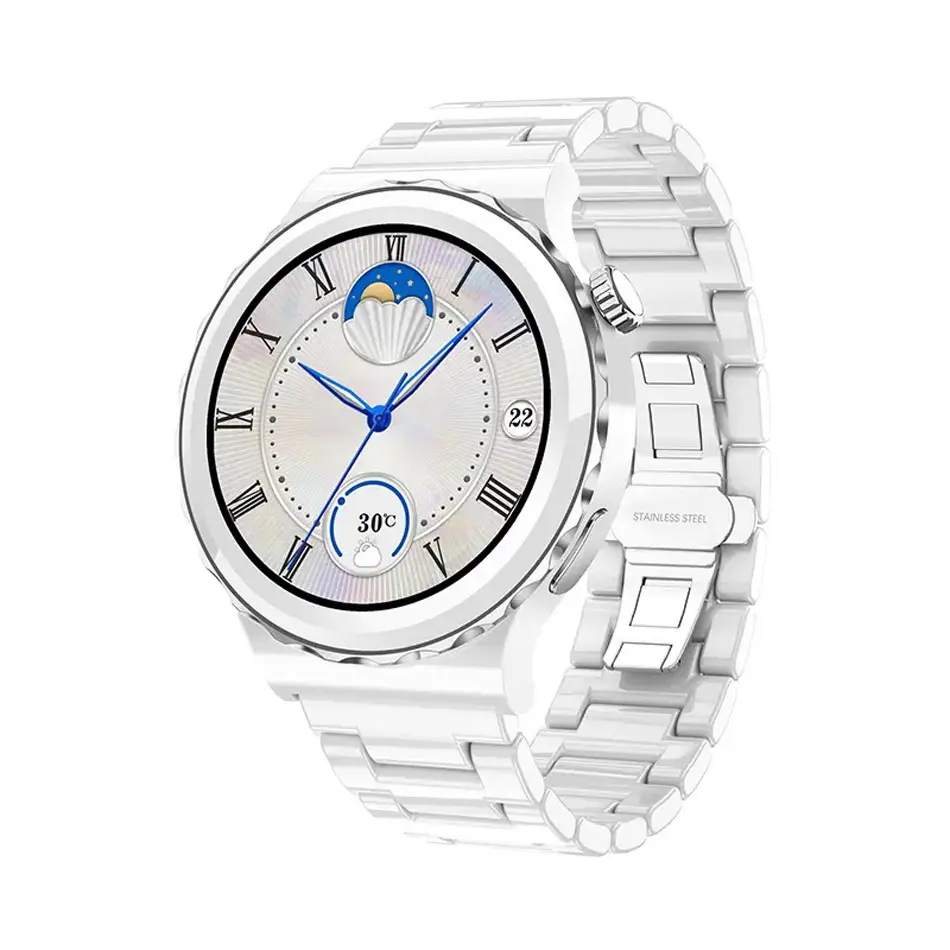 E23 Round Face Smart Watch Nfc stellt neue Diamant-Anrufe für Frauen Smart Watch Steel Band her