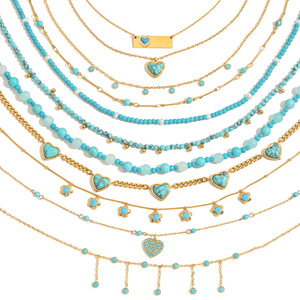 Collar de Moda con Cuentas, Corazón Azul Turquesa, Cadena de Aleación de Zinc de Varias Capas, Joyería, Accesorio para Mujer - Product Image 5