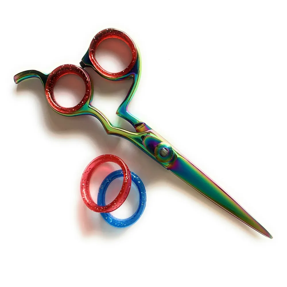Wholesale barber hair cutting scissors Rainbow color Stylish Hair Cutting Scissors With Finger Rest 6.5"