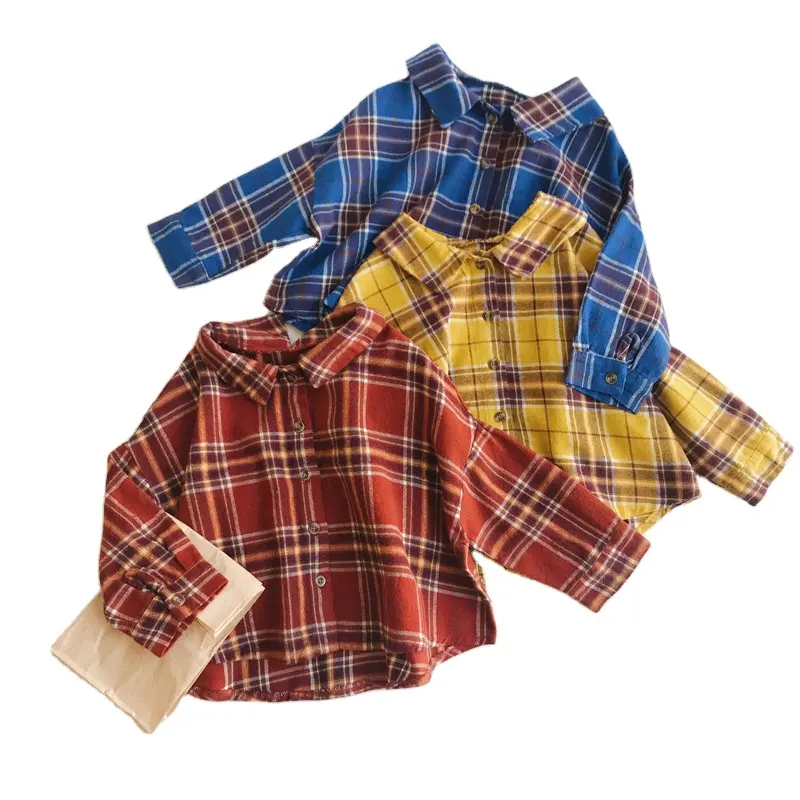 Benutzer definierte Frühling Baby Mädchen Langarm Shirt Kinder Kinder Plaid Turn-Down Kragen Shirt Mädchen Gemütliche Bluse Baumwolle Shirt