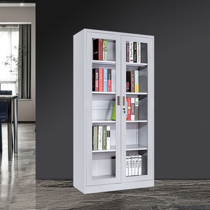 Modernes Design Akten schränke mit 4 Regalen Faltbarer Stahls chrank für Zuhause oder Büro 2 Schwing glastüren - Product Image 4