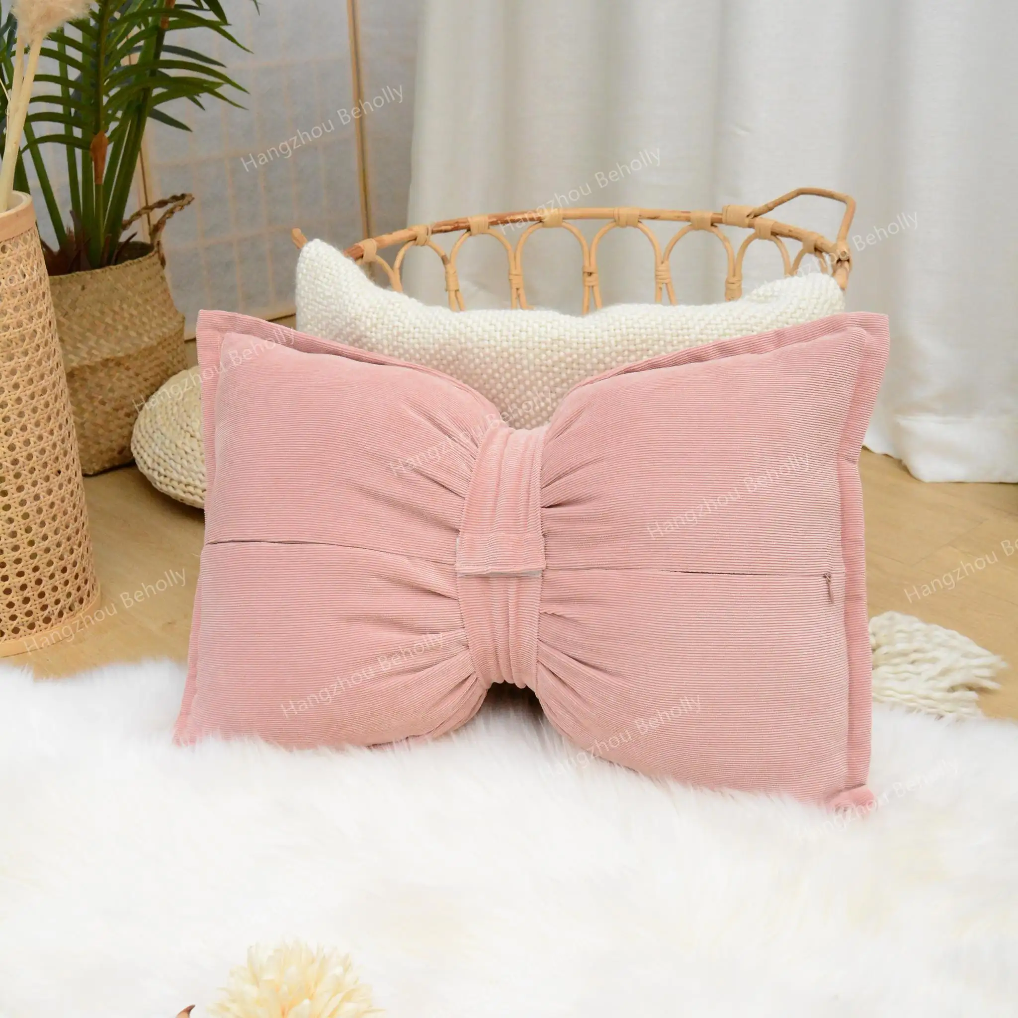 Housses de coussin personnalisées de luxe en rose avec nœud Housses de coussin élégantes avec fermeture éclair Housses de coussin décoratives