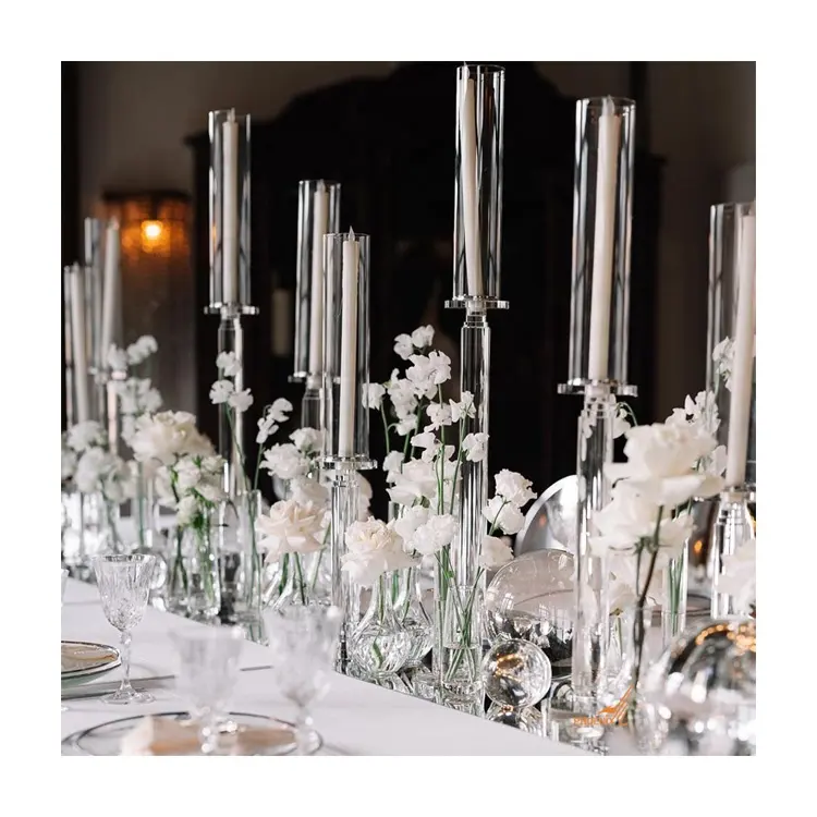 Wedding Stage Backdrop Decoration Crystal Candlestick Centerpiece Crystal Candle Holder Flower Arrangement Wedding Center Piece