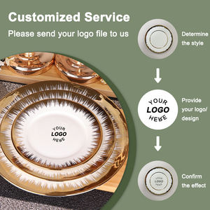 Kustom Logo restoran piring mewah keramik bulat piring keramik putih dengan pelek emas piring makan malam di pernikahan - Product Image 3