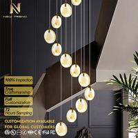 Lustre LED personnalisé en verre et cristal d'alabastro pour décoration intérieure, idéal pour villa, hall d'hôtel et escalier