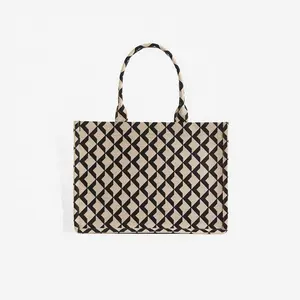 Fashion women custom jacquard weave handle bags tote bag big shopper bag