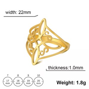 Acier Inoxydable 316L Pvd Plaqué Or 18k Bague Noeud de Sorcière Sacrée Nœud Celtique Magique Wiccan Amulette Cadeau Pour Femme Unisexe - Product Image 5
