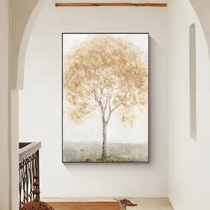 HUACAN pemandangan emas dilukis tangan pohon Modern buatan tangan lukisan minyak gambar gantung dinding untuk ruang makan dekorasi tanpa bingkai