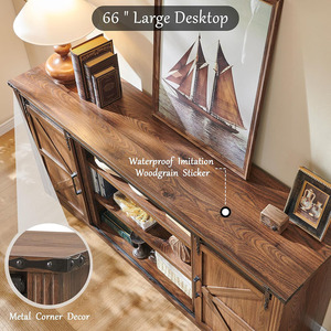 Grand meuble TV de ferme marron 4 tiroirs de porte de grange coulissante Console multimédia rustique étagères de rangement salon support de télévision en bois - Product Image 6