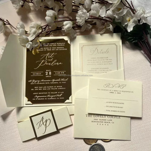 Juego de Tarjetas de Invitación de Boda de Lujo con Espejo Dorado, Diseño Plegable con Estampado en Relieve Personalizado, Tarjeta RSVP - Día de San Valentín, Cumpleaños - Product Image 3