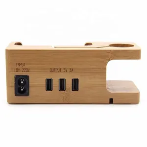 Wooden Mobile Phone Holder Porous USB Charging Bracket Bamboo Universal Charging Dock All Versions for Apple Watch and Iphone