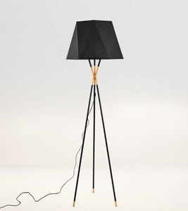 Lampada da Terra Nera con Treppiede e <span class=keywords><strong>Paralume</strong></span> in Tessuto Metallico per Illuminazione Decorativa Semplice nel Soggiorno - Product Image 4