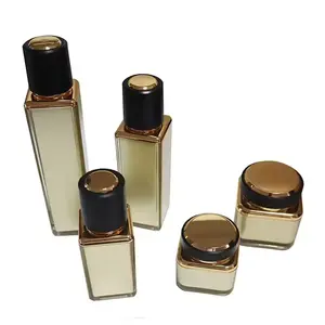 15ml 30ml 50ml Acrylic Lotion Bottle 30g 50g Acrylic Cream Jar Gold Square Cosmetic Set Acrylic Jar And Bottle