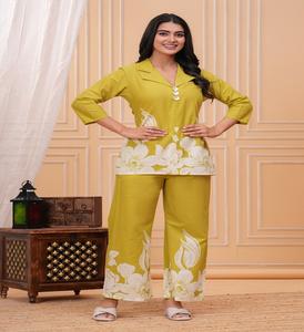 Conjunto de Dos Piezas de Algodón Puro con Estampado Floral para Mujer, Conjunto de Kurta y Pantalón para Verano, Vestidos Sencillos e Informales, Excelente Precio - Product Image 1