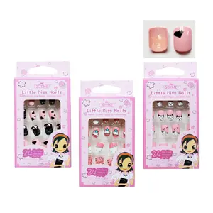 Ecológico rosa no tóxico lindo niños prensa en las uñas dibujos animados cubierta completa caramelo niños uñas para niñas pequeñas cajas de papel