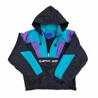 Veste de basketball vintage personnalisée pour homme, coupe-vent d'extérieur imperméable, pull à capuche demi-zip, color block, poche kangourou