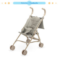 Poussette de poupée vintage Dollri Starri Premium Product Grey Green Fabric Pattern avec sac à dos pour poupées jusqu'à 18 ''Doll Carriage