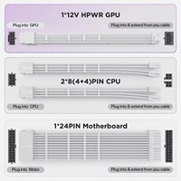 Kabel Ekstensi Asiahorse PCIE 5.0 Kit Kabel Power Supply dengan Selubung Kabel Atx 24pin*1 + 8(4+4)pin*2+(12+4/3*8pin)*1 Kabel Ekstensi