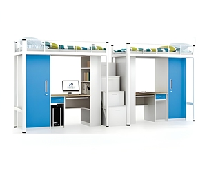 Ensemble de meubles de dortoir : <span class=keywords><strong>Lit</strong></span> superposé double en acier avec bureau intégré, armoire et système de <span class=keywords><strong>lit</strong></span> moderne en métal avec échelle pour <span class=keywords><strong>2</strong></span> personnes - Product Image 3