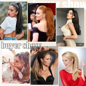 Extensions de cheveux synthétiques ondulées naturelles de 24 pouces avec cordon de serrage, extensions de cheveux à enrouler, extensions de queue de cheval pour femmes - Product Image 4