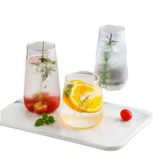 Máquina de borosilicato Collins de vidro com haste fofa para beber highball, chá, café, suco de leite, copos para uso doméstico, reutilizável