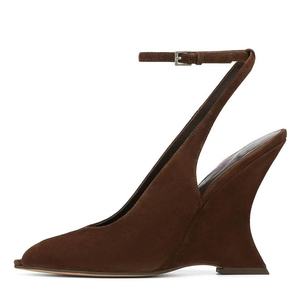 Nouveaux styles de talons personnalisés pour femmes : Escarpins à bout ouvert, sandales à talon compensé en daim, chaussures habillées à brides de cheville en cuir verni - Product Image 5