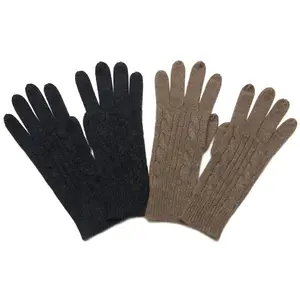 Vente en gros de mitaines tricotées torsadées souples et extensibles pour l'hiver pour femmes, gants marron tricotés sur mesure en cachemire pur 100% pour adultes en vrac