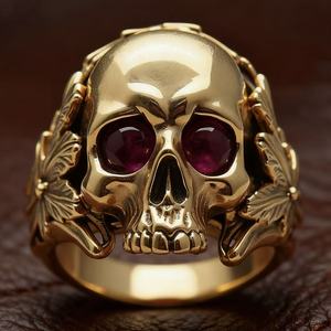 Golden Skull <b>Ring</b> With <b>Ruby</b> Eyes Punk Jewelry <b>For</b> Halloween <b>Men</b> Women Fashion <b>Rings</b> - Product Image 1