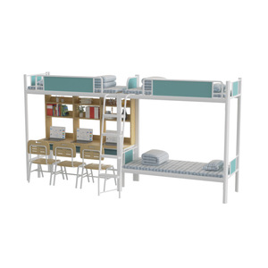 Lit superposé moderne <span class=keywords><strong>3</strong></span> <span class=keywords><strong>places</strong></span> en métal pour dortoir, vente en gros d'usine, couleur personnalisée OEM, avec bureau, étagère et barrière de sécurité pour chambre à coucher - Product Image 2