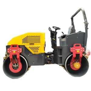 Compacteur vibrant à double tambour jaune, autoporté, avec moteur, capacité 4 tonnes, équipement de construction routière - Product Image 1