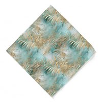 Foulard carré personnalisé en gros à motif tropical, bandana en soie innovant avec imprimé feuille de palmier dorée en relief et grille géométrique Monstera