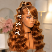 Perruque ondulée marron miel avec mèches, sans colle, avec dentelle frontale 13x6 HD transparente et ligne de cheveux pré-épilée