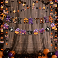 Guirlande de décoration d'Halloween : Bannière, Têtes de mort, Citrouilles, Guirlande de papier, Drapeaux suspendus pour Fêtes d'horreur et Décoration intérieure