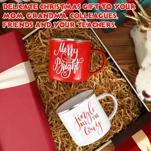 क्रिसमस कॉफी एनमेल मग्स प्यारा 12 औंस उत्सव सफेद और लाल मजेदार नवीनता कप मग उपहार