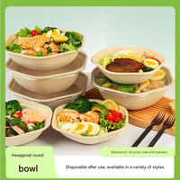 Bol jetable écologique de 32 oz en bagasse 100 % biodégradable avec couvercle hexagonal gaufré pour plats à emporter, fêtes, camping et activités de plein air